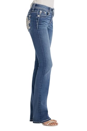 Miss Me Women's Royal Radiance Fluer De Lis Mid Rise Bootcut Jeans3