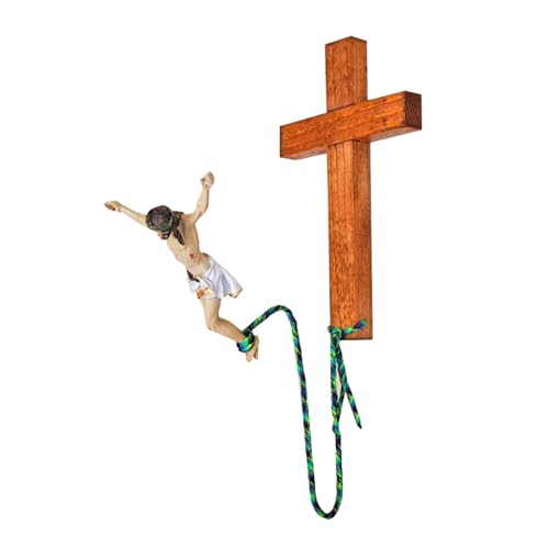 Scnvsi Einzigartiges religiöses Kunstwerk, Bungee-Jumping, Jesus-Kreuz, handgefertigte Skulptur aus Holzharz, dekorative Ornamente, Wanddekorationen