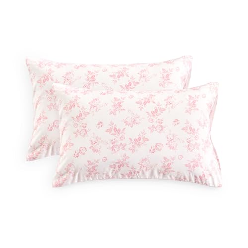 Wake In Cloud - Cottagecore Pillow Cases Floral Shabby Chic Vintage Flower Shabby Chic Coquette Aesthetic Set of 2 Soft Pillowcases Pillow Shams Covers Pink Standard Size 20x26 Inches