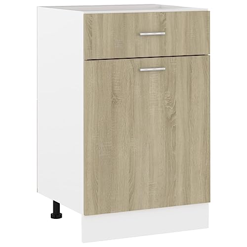 vidaXL Drawer Bottom Cabinet in Sonoma Oak Finish - Engineered Wood - Organised Storage with a Drawer and Two Shelves - Kitchen Cabinet - 50x46x81.5 cm - Scandinavian Style - Brown