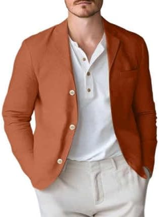 Linen Mens Suits Blazer Notch Lapel Casual Jacket for Breast Pocket Slim Fit Sport Coat for Beach Wedding