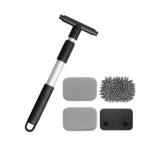 TNAIYH Car Windshield Cleaner Tool, Extendable Handle Rectangular Vehicle Window Cleaner with 3 Washable and Reusable Microfiber Pads, Auto Windscreen Cleaning Tool, Universal Fit