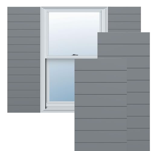 18"W x 42"H True Fit PVC Horizontal Slat Modern Style Fixed Mount Shutters, Ocean Swell (Per Pair - Hardware Not Included)