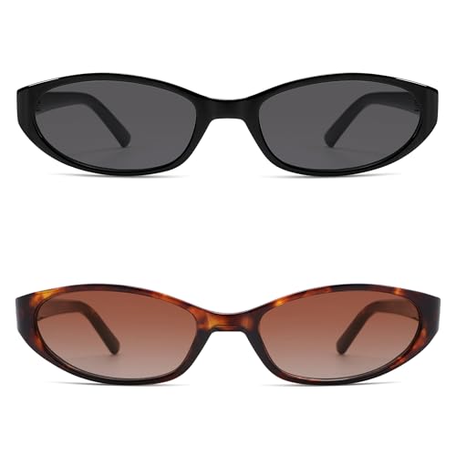 Image of Retro Oval Sunglasses Womens Mens Y2k Trendy Cateye Shades AR82299 | Narrow Round Cute Sunnies,90s 2000s Cool Skinny Frame