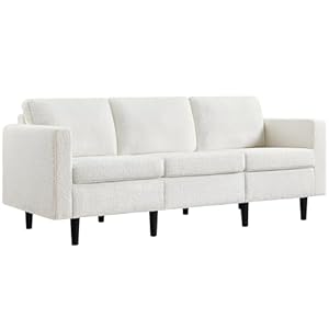 Yaheetech 3 Seater Sofa, Modern Fabric Couch, Upholstered Settee, Sectional Sofa for Living Room, Guest Room, Bedroom, Office, Ivory
