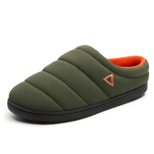 Image of ATHMILE Slippers for Men Water-Resistant Quilted Puffer Upper Memory Foam Slippers Non Slip Indoor Outdoor House Shoes Cozy Slip on Slippers for Home Bedroom Travel Camping Gift
