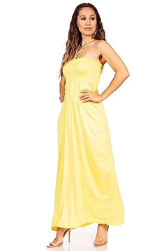 Image of Sakkas Soft Jersey Feel Solid Color Smocked Bodice String Halter Long Dress