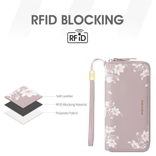 Image of Pomelo Best Wristlet Women Wallet Floral RFID Clutch Purse | Vegan Leather, Multi Credit Card, Large Capacity Zip Around Long Travel Wallets with Coin and Phone Pocket for Ladies