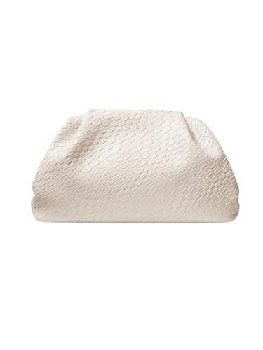 Image of QWINEE Women's Woven Evening Bag Dumpling Clutch Purse No Strap Handbags Elegant Faux PU Leather Clutch Bag
