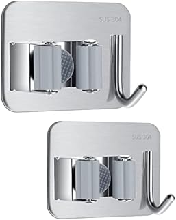 naspiweiya 2 Packs Broom Mop Holder, Stainless Steel Wall Mounted Storage Organizer Tool for Kitchen, Garage Garden Bathroom Organization and Storage (1 Racks 1 Hooks)