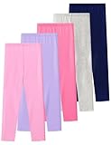 Fulako Girls Leggings Cotton Leggings Stretchy Girl's Pants for Kids Toddler Soft Footless Pull On Basic Pants 5 Pack S3 6-7 Years