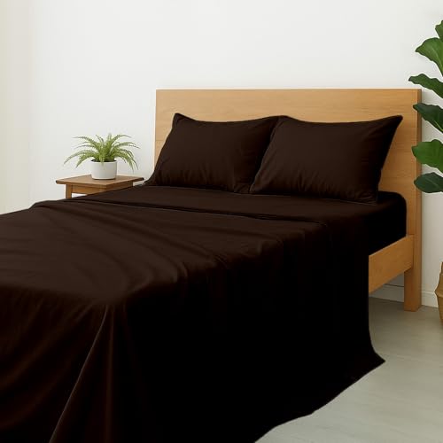 Cottinton Lane 4 Piece Twin Size Sheet Set, Premium 100% Cotton Bed Sheets Sets, 16 Inch Deep Pocket with Elastic All Around, Soft & Luxurious Hotel Quality Sheets, Chocolate Solid