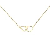 KFRS Interlock Heart Silver Pendant Necklace Dainty Infinity Eternity Love Choker Necklaces Cute Initial Heart Adjustable Chain Necklace Clavicle Chain Girlfriend (golden)