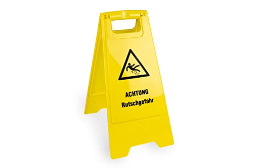 Hypafol Achtung! Rutschgefahr Warnschild | gelber Aufsteller zur Warnung vor nassen Böden | Einsetzbar in Hotels Bürogebäude Werkstatt sowohl Innen- und Außenbereich | Beidseitig beschriftet