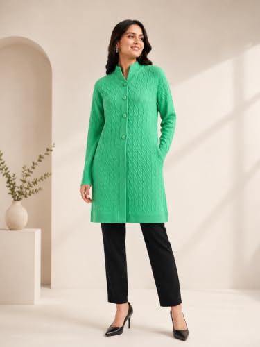 Image of HAUTEMODA Women's Wool Banded Collar Cardigan