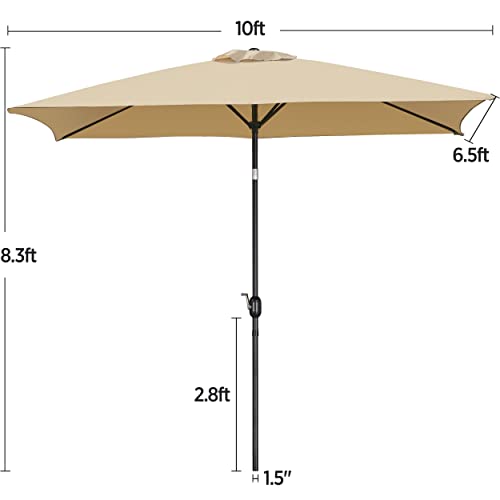 Yaheetech 6.5x10FT Rectangular Outdoor Patio Umbrella Large Market Umbrella w/Push Button Tilt & Crank Lift System & 6 Sturdy Ribs for Garden/Lawn/Beach/Pool/Deck/Backyard - Tan image 2