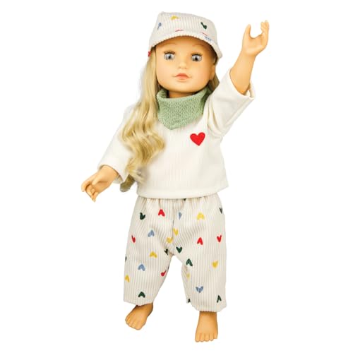 Heless 1516 - Puppenkleidung Herz-Konfetti, 3-teiliges Set mit Kordhose, T-Shirt und Nickituch, für Puppen und Kuscheltiere der Größe 28-35 cm