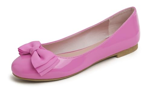 Feversole Women's Round Toe Cute Bow Trim Ballet Flats, Ballerines Bout Rond décorées avec Un Joli Noeud pour Femmes Rose des fêtes Arc EU 41
