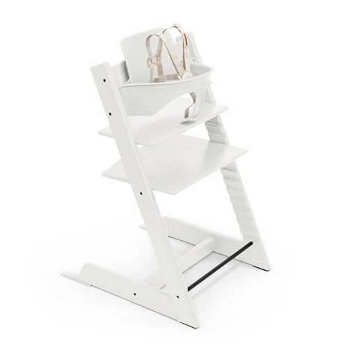 Image of Stokke Tripp Trapp High Chair 2, White - Includes Chair + Baby Set with Removable Harness for Children 6-36 Months - Adjustable, Ergonomic & Easy to Clean