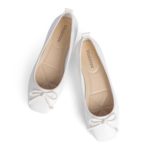 Image of Modatope Womens Flats Ballet Ballerina Flats for Women | Bow Bowknot Square Toe Slip on Flats, Dressy Comfort Ballet Shoes for Work, Driving, School, Travel & Daily Outings