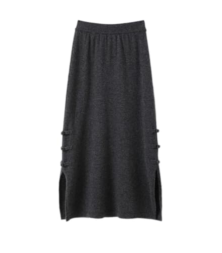 Women Solid Wool A-Line Skirt Autumn Winter Casual High Waist Split Hem Knitted Skirt with Buckle2