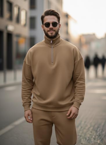 Image of Mack Jonney Solid Half Zipper Track Suit for men | Co-ord Set | Warm Fleece Tracksuit Set | Full Sleeve Sweatshirt