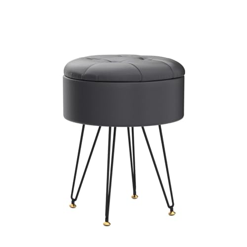 Image of Cpintltr Faux Leather Storage Ottoman Round Footrest Stool Multifunctional Upholstered Ottoman with Metal Legs Modern Vanity Stools Tray Top Coffee Table Suitable for Living Room Bedroom Black