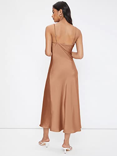 Image of Floerns Women's Spaghetti Strap Cowl Neck Long Slip Satin Silk Midi Dress