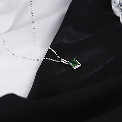 Collier en argent anti-allergie pendentif vert brillant - 6