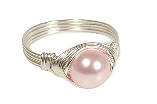 Sterling Silver Light Pink Pearl Ring with Rosaline Crystal Pearl Wire Wrapped Sterling Silver or Gold Filled