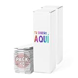 Pack 10 Cajas Blancas de Cartón Personalizadas - Logo o Frase que Elijas en el Frontal – Ideal para Botella,7x8cm