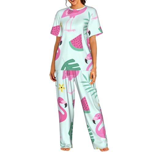 Pyjama flamant rose pour femme avec t-shirt doux manches courtes
