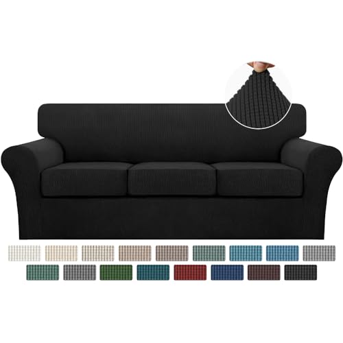 Turquoize 4 Piece Sofa Covers for 3 Cushion Couch Sofa Slipcover Soft Couch Cover for Dogs-Washable Sofa Furniture Covers with 3 Individual Cushion Covers,(3 Cushion Sofa, Black)