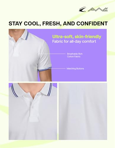 Image of AWG ALL WEATHER GEAR Rich Cotton Polo T-Shirt | Half Sleeve Classic Fit | Soft Breathable Solid Tee | Casual & Office Wear | Comfortable Everyday Cotton Polo | Mens Tshirts