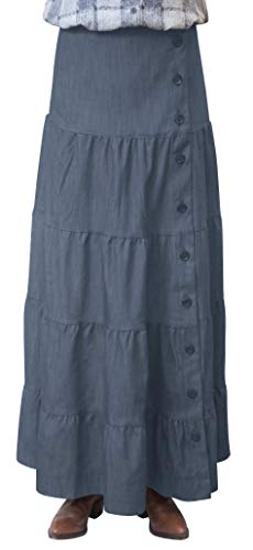 BabyO Women's Long Ankle Length Tiered Denim Prairie Skirt (XX-Large, Stonewash)