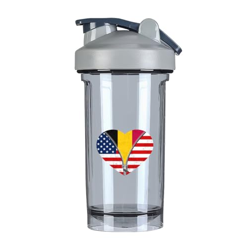 Heart America Flag and Belgian Flag 18 Ounce Shaker Cup,Fashion Theme Pattern Shaker Bottle Leak-proof Workout Shake Bottles 500ML/18 oz Perfect for Pre Workout