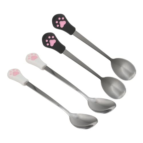 BESPORTBLE 4個 猫の足スプーン pet 猫スプーン キャットフードボウル コーヒー攪拌スプーン アイス ームスプーン 子猫ボウル 猫はスプーンでできます 犬猫缶詰食品スプーン ステンレス鋼