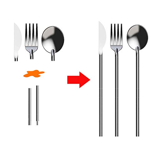 Preisvergleich Produktbild Luccase Edelstahlbesteck Zusammenklappbares Tragbares Besteck Messer Gabel Löffel Strohdesign Besteck für Alltag Büro Reisen Camping, Silber