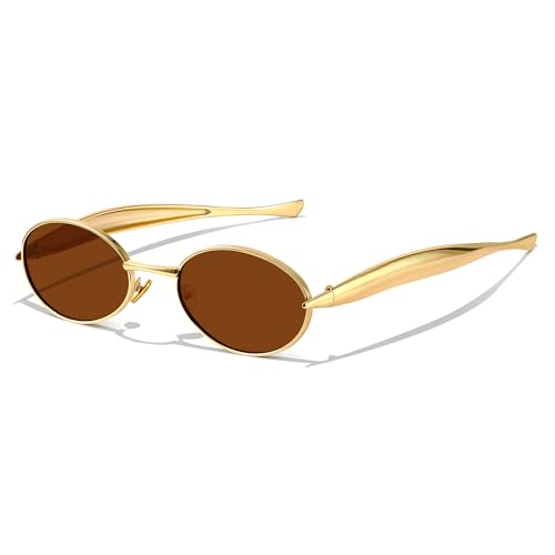 GRFISIA Retro Oval Sunglasses for Women Metal Frame Trendy Classic Shades UV400 Protection