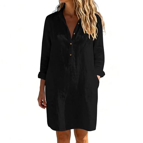 Generico Abito Donna Taglie Forti in Effetto Lino, Vestito Casual