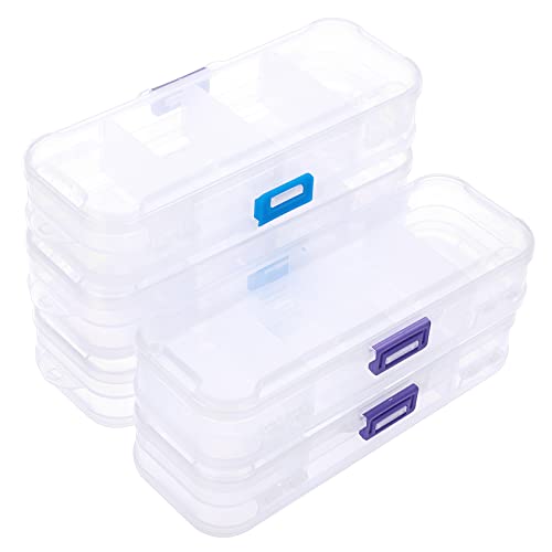 Btsky Clear Double Deck Pencils Box- Stationery Box Adjustable Small Pencil Case Organizer Durable Plastic Pen Holder Box With 4 Compartments For Small Office Supplies, 5 Pack Purple+Blue #TOP27
