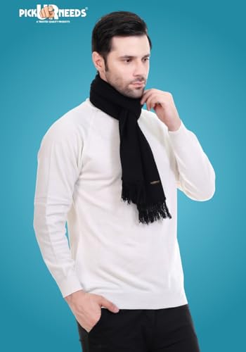 Image of Pick Ur Needs Premium Men's Warm And Stylish Woolen Muffler With Solid Color Plain Design And Stylish Tussles Ends Muffler For Men