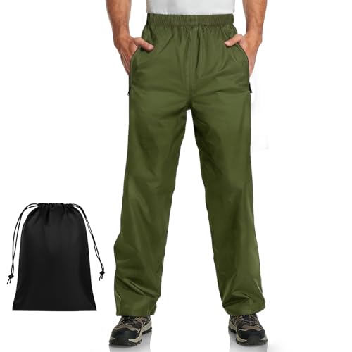 BSBUY Pantaloni Pioggia da Uomo, Pantaloni Impermeabili Leggero Unisex con Tasche e custodia, Uomo Pantalone Antipioggia per Colonna d'acqua Fino a 8000 mm, per Attività all’aperto Trekking Ciclismo