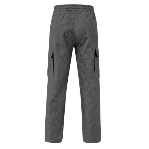XINGJIAARTS Mens Jogger Sweatpants with Drawstring Baggy Waffle Knit Cargo Jogging Pants Soft Breathable Hiking Lounge Pants Dark Gray Small - image 4