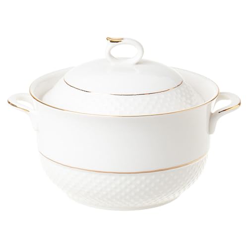Tureen de cerámica con tapa, cuenco de servir de doble asa para restaurante y cocina en casa, diseño elegante para sopas, guisos y salsas