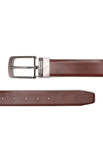 Image of Louis Philippe Men's 100% Italian Leather Brush Gun Metal Buckle Formal Reversible Belt