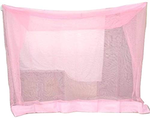 Image of ANS Single Bed Mosquito Net 4x6.5 ft - Pink Rectangle HDPE Nylon Net with 5 ft Height & Matching Cotton Border, Durable, Breathable & Skin-Friendly Insect Protection Canopy