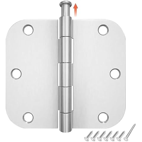 HOSOM 48 Pack Door Hinges Brushed Nickel, Interior Door Hinges 3.5 x 3.5 inch, 5/8 Radius, Satin Nickel 3 1/2 Interior Door Hinges, 3 ½"x 3 ½" Silver Hardware Cover