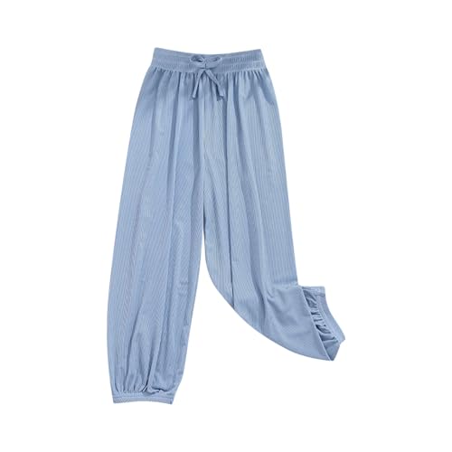 XINYUNZU Mädchen Hosen Leichte Sommerhose Dünne Hose Baggy Einfarbig Casual Sporthose Pants Girl Sommer Eisseide Freizeithose Luftige Outdoorhose Kinder Blau 150