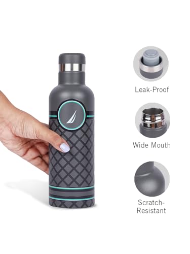 Image of NAUTICA Premium Leak-Proof Insulated Water Bottle - 1pc (Yacht)| 500ml | Stainless Steel Flask with 24 Hours Temperature Retention | Ideal for Travel, Gym, Office Use Oreo Printed-Grey /Green